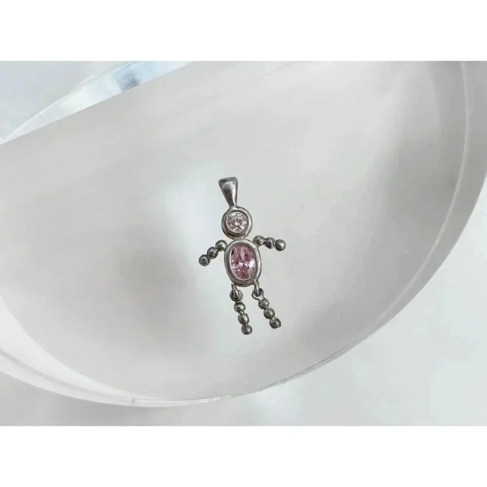 90's Sterling Vintage Tiny Dainty Pink October Birthstone Tourmaline Pendant - Picture 8 of 9